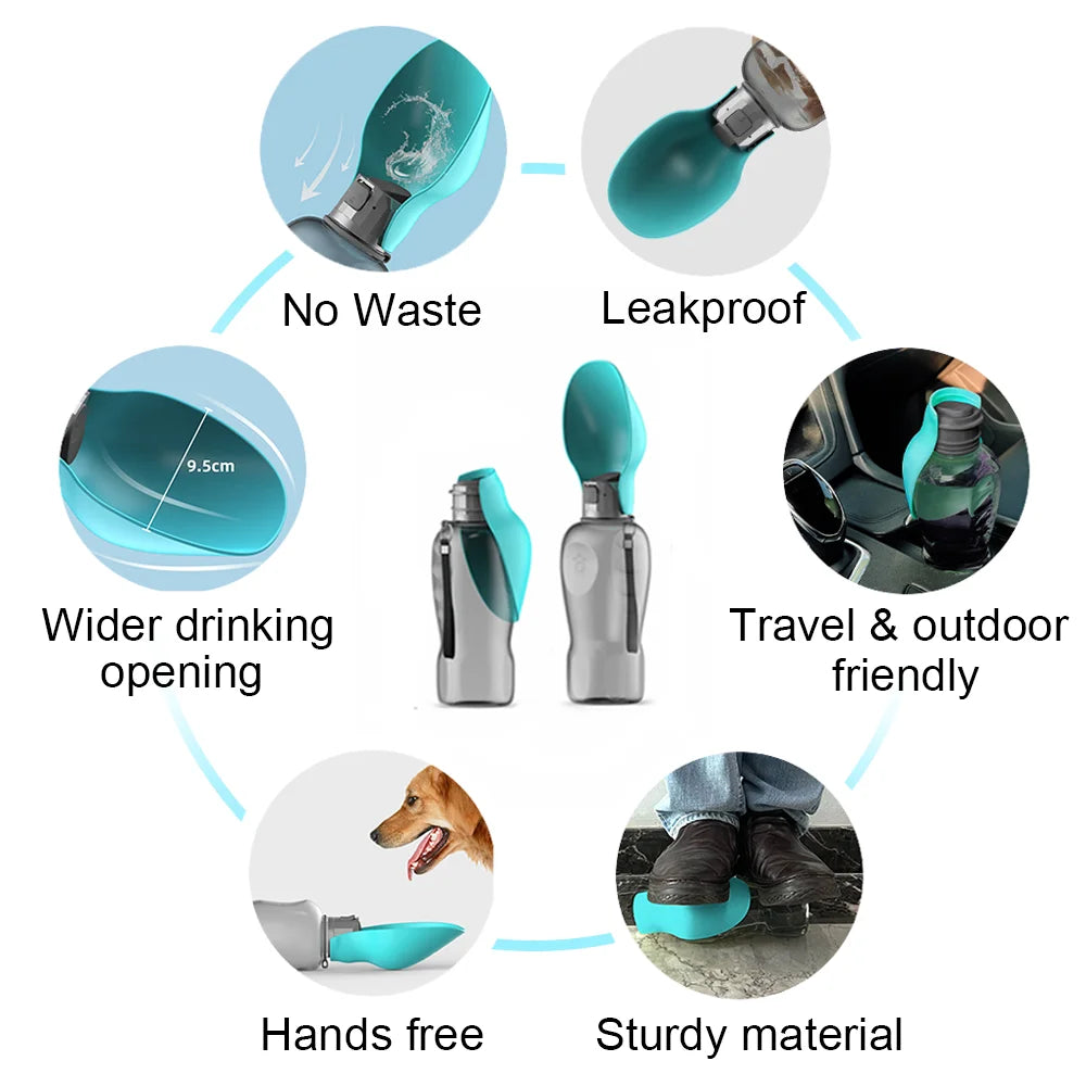 800ml Leakproof Portable Dog Water Bottle with Drinking Bowl