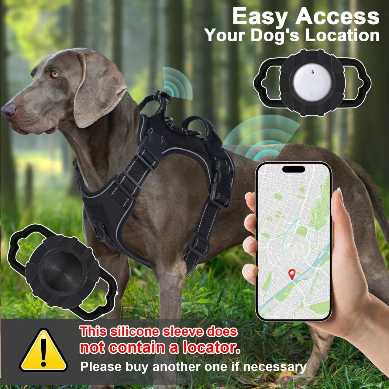 Harnais pour chien anti-traction avec protection en silicone pour traceur GPS