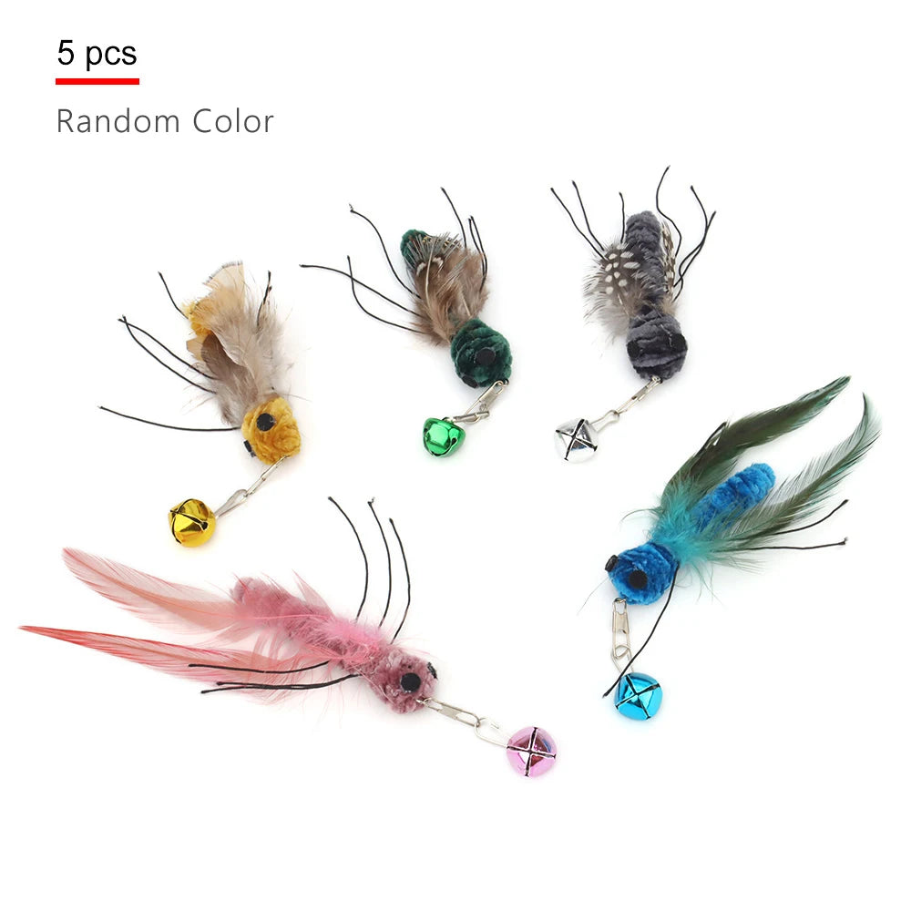 Cat Toy Replacement Heads – Feather Bug Wand Accessories (5pcs)