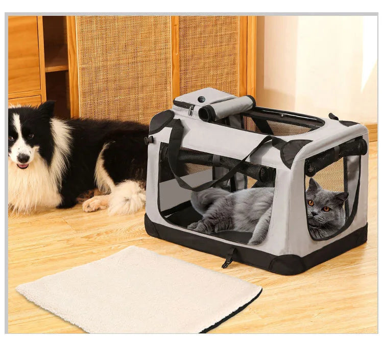 Cage de transport et de voyage pliable et souple avec tapis — 3 portes