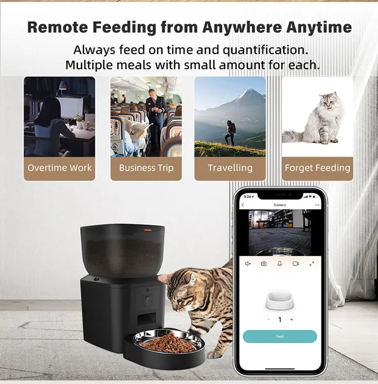 Automatic Pet Feeder with 1080p Camera, Voice Recorder & Remote Control