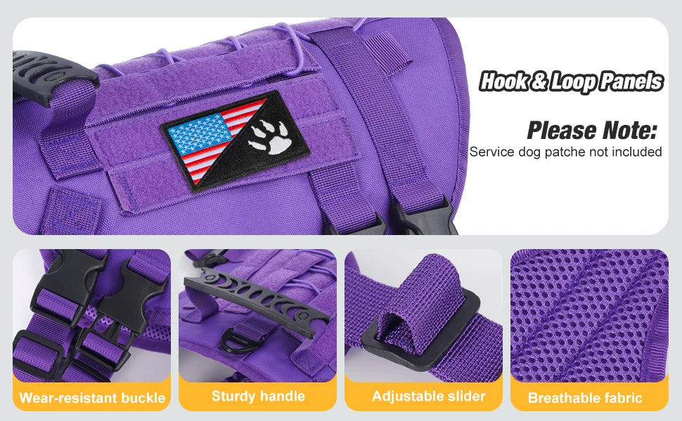 Harnais Tactique pour Chien avec Sangle de Poitrine et Boucle de Renfort