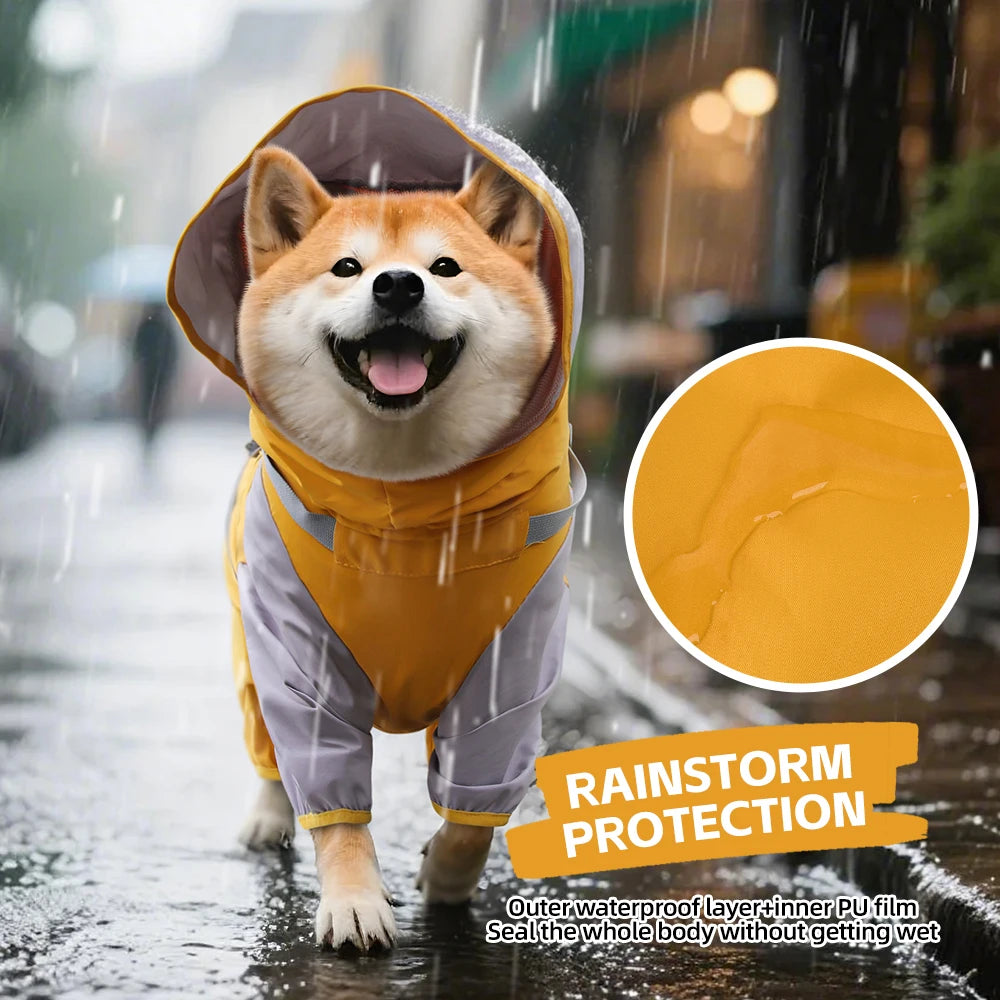 Waterproof Dog Raincoat with Harness & Detachable Hood