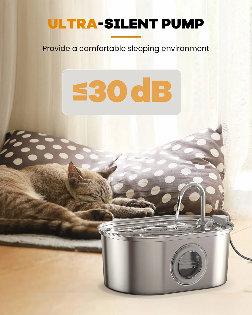 Stainless Steel Cat Automatic Drinking Fountain Dog Drinking Fountain Ultra-Quiet Pet Fountain With Window Cat Water Feeder