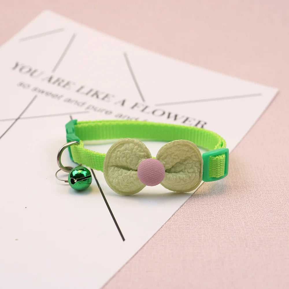 Cute Bow Cat & Small Dog Collar with Bell & Quick-Release Buckle