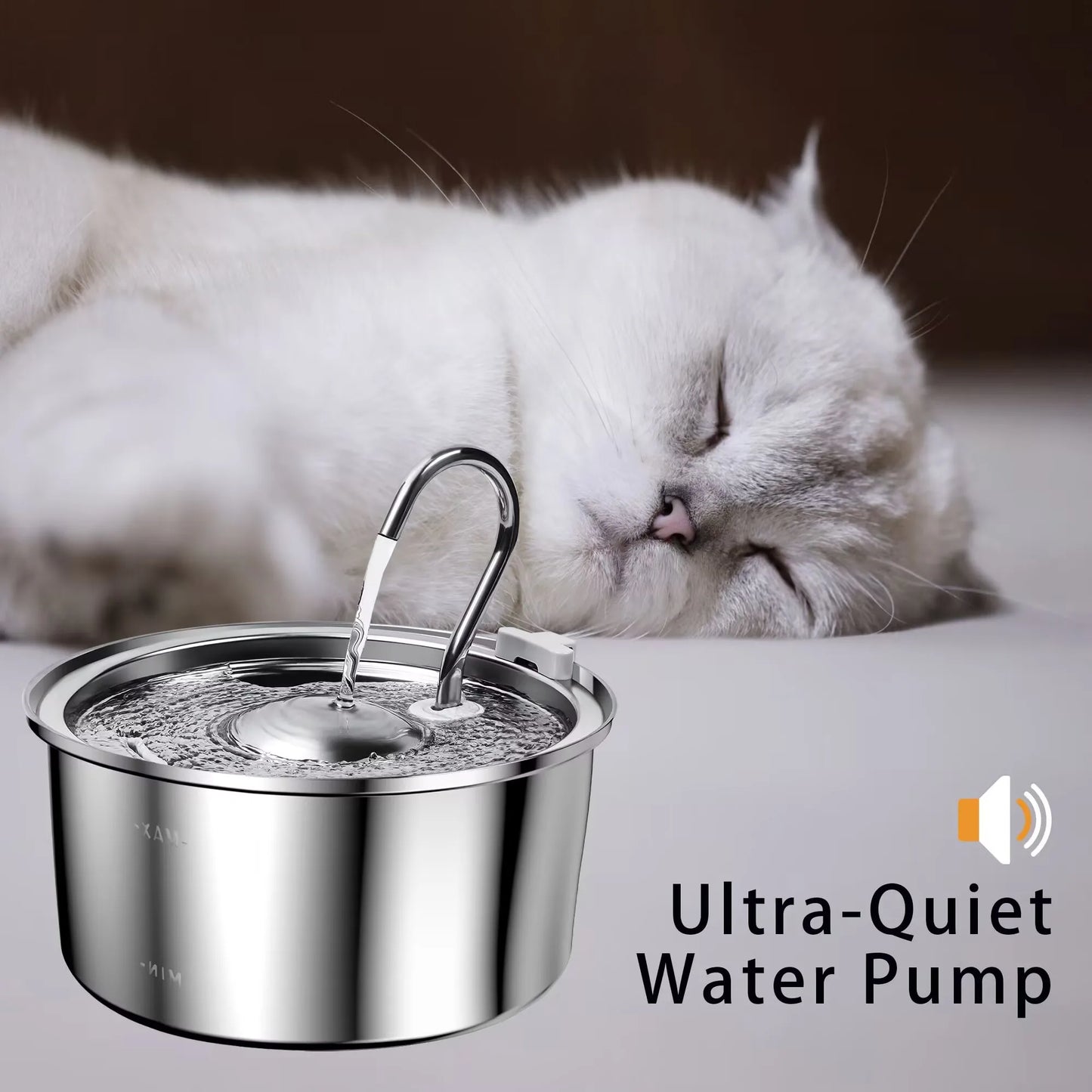 Distributeur d'eau pour animaux de compagnie en acier inoxydable de 3,2 L - Pompe filtrante silencieuse, distributeur d'eau automatique intelligent pour chats et chiens