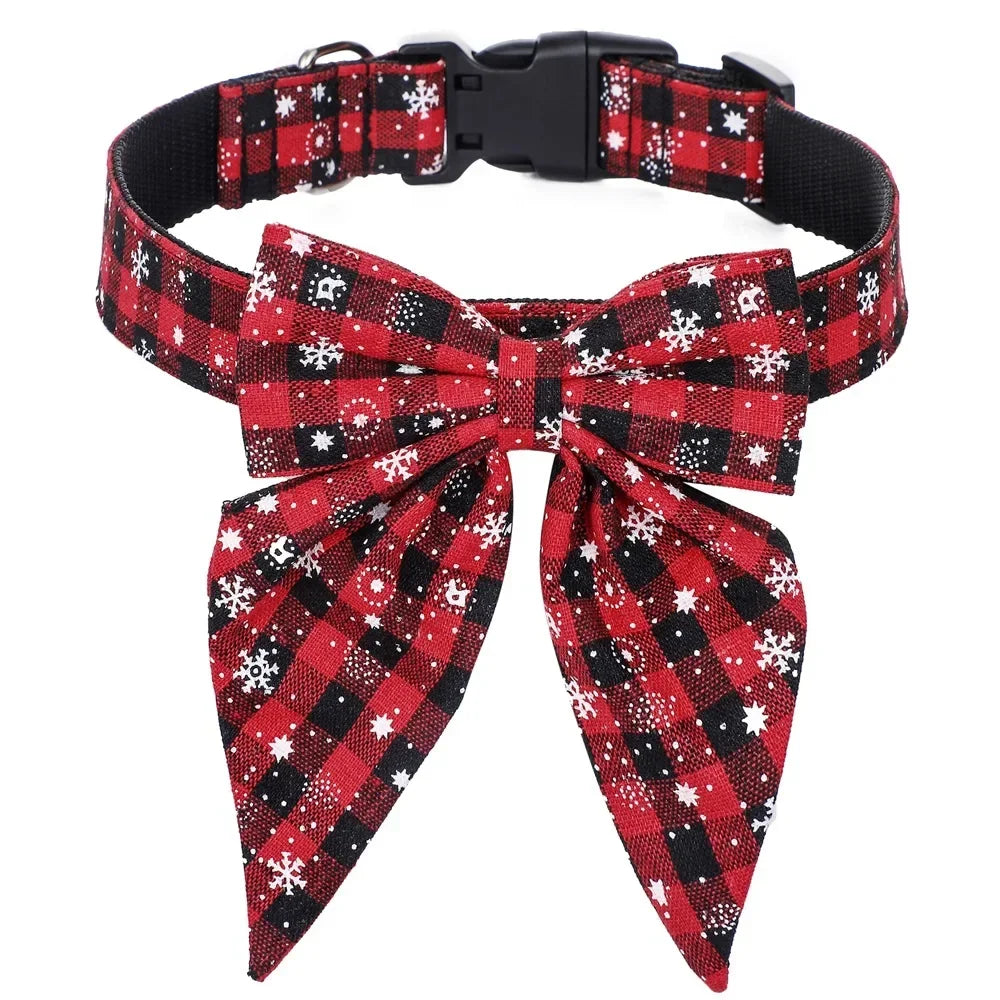 Christmas Dog Collar with Snowflake Bow - Festive Cotton Collar for Dogs and Cats