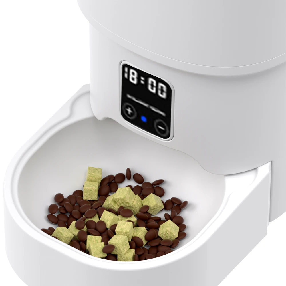 Distributeur intelligent pour chats Tuya WiFi grande capacité 4L, permet de programmer des repas chronométrés et quantitatifs, convient aux gamelles pour chats et chiens