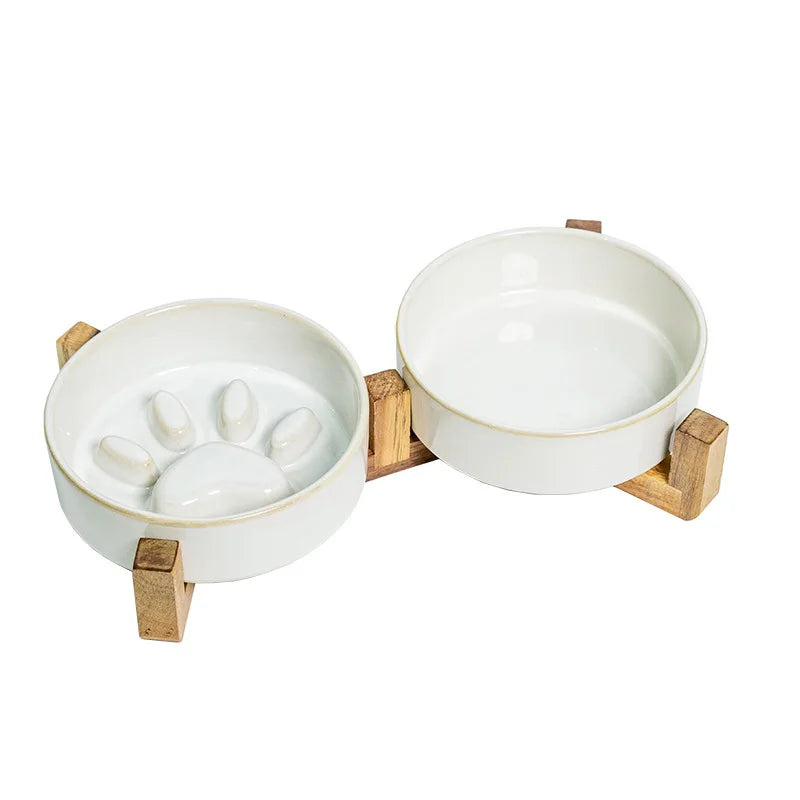 Ceramic Dog Bowl with Slow Feeder & Water Options