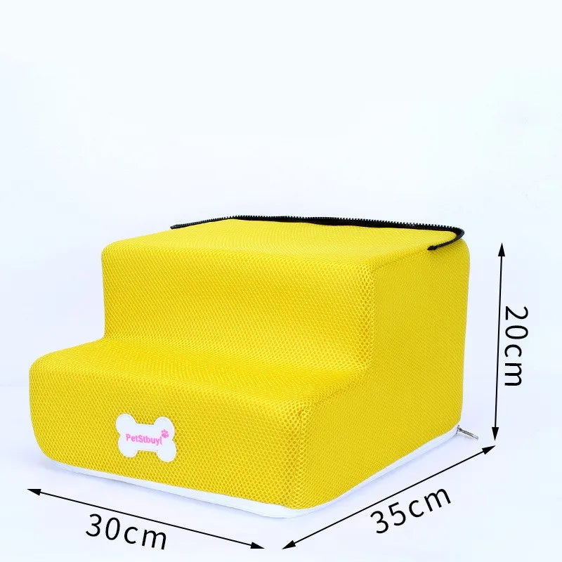 Anti-Slip Pet Stairs with Removable Washable Cover – 2 or 3 Step Ramp for Dogs & Cats