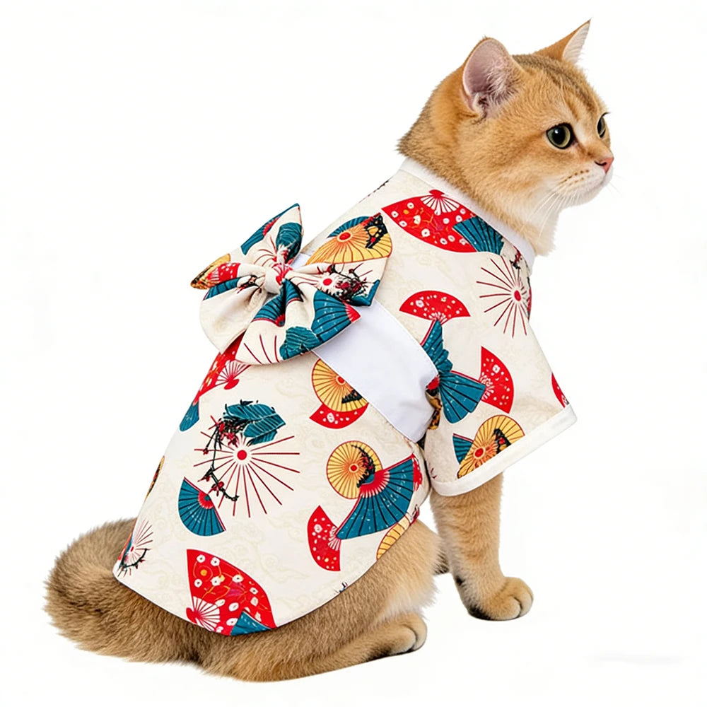 Japanese Bow Print Pet Kimono for Cats & Small Dogs