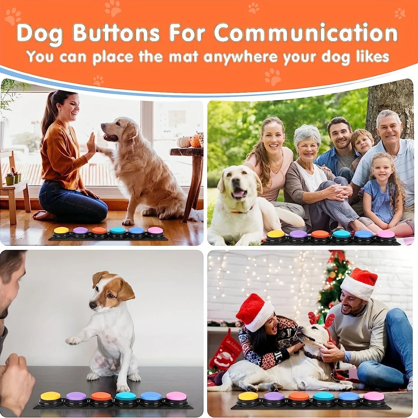 Boutons de communication pour animaux de compagnie - 4 buzzers enregistreurs vocaux pour chiens