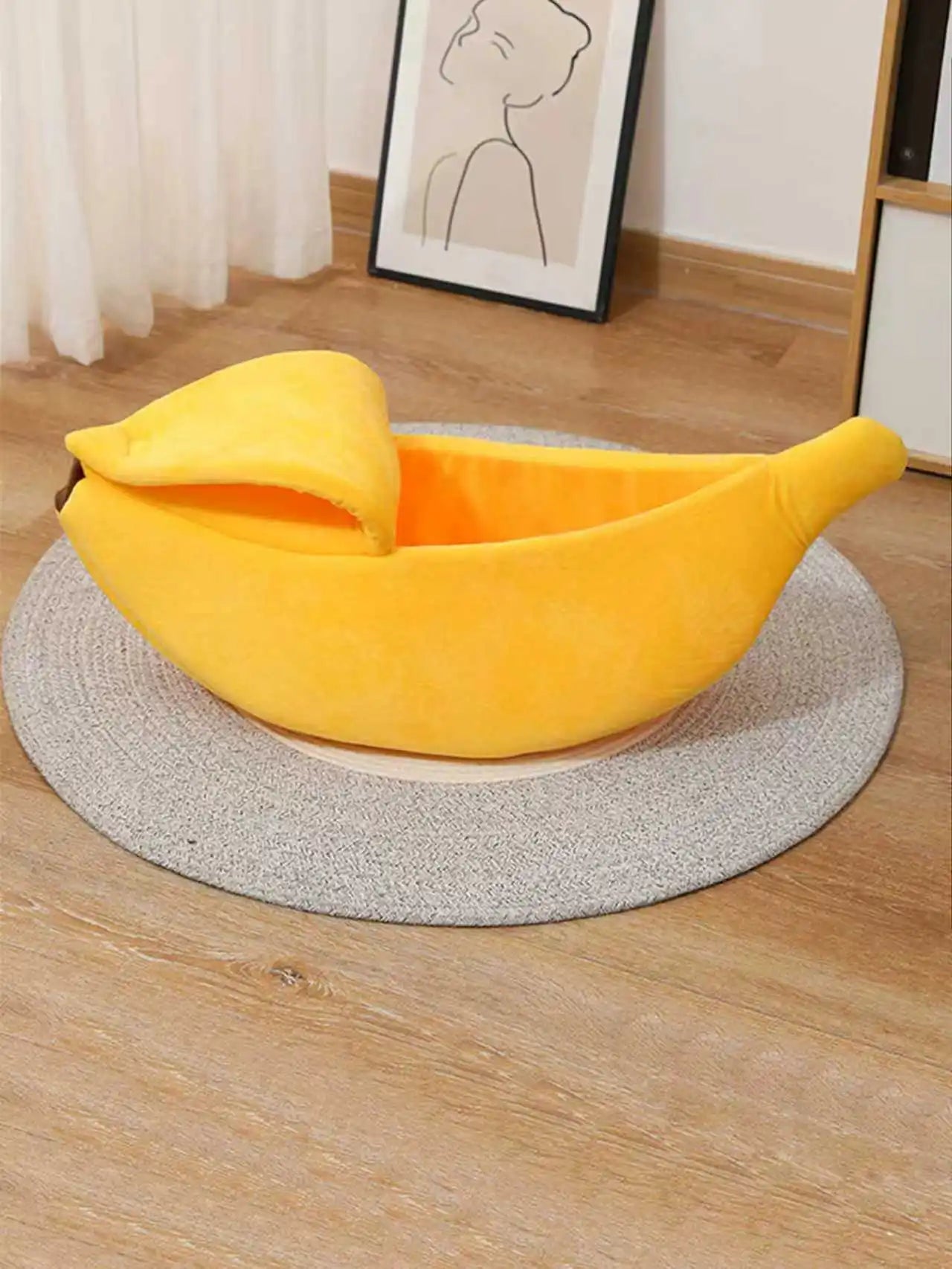 Lit pour animaux en forme de banane - Maison confortable pour chats et petits chiens