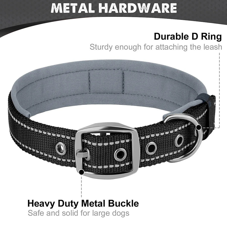 Padded Reflective Dog Collar | Adjustable Heavy-Duty Nylon & Neoprene