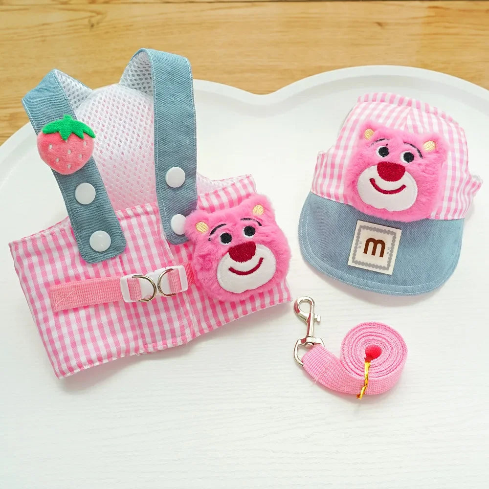 3-Piece Dog Harness, Leash & Sun Hat Set – Novelty Character Designs