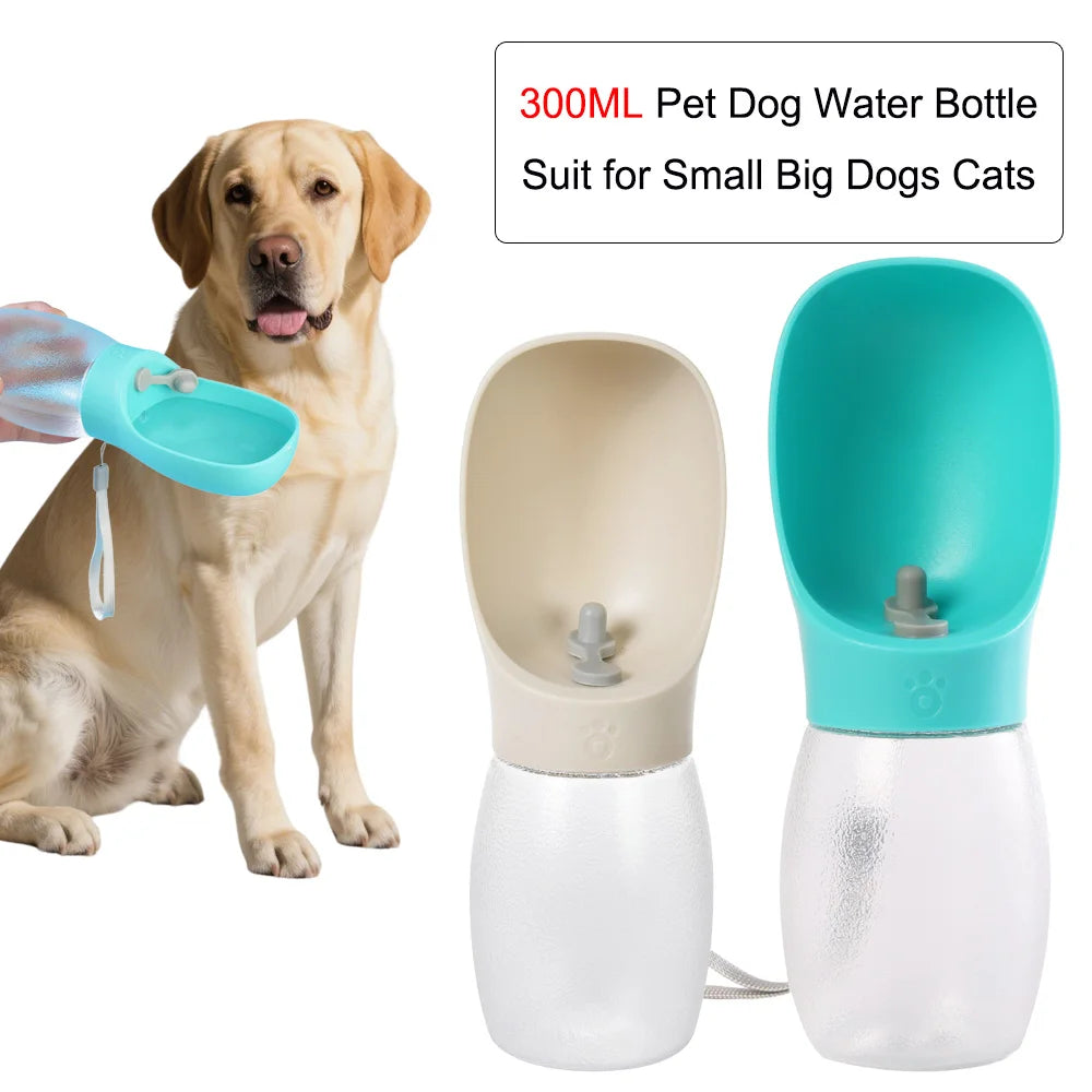 300ml Frosted Pet Water Bottle with Drinking Bowl – Portable & Leakproof for Dogs & Cats