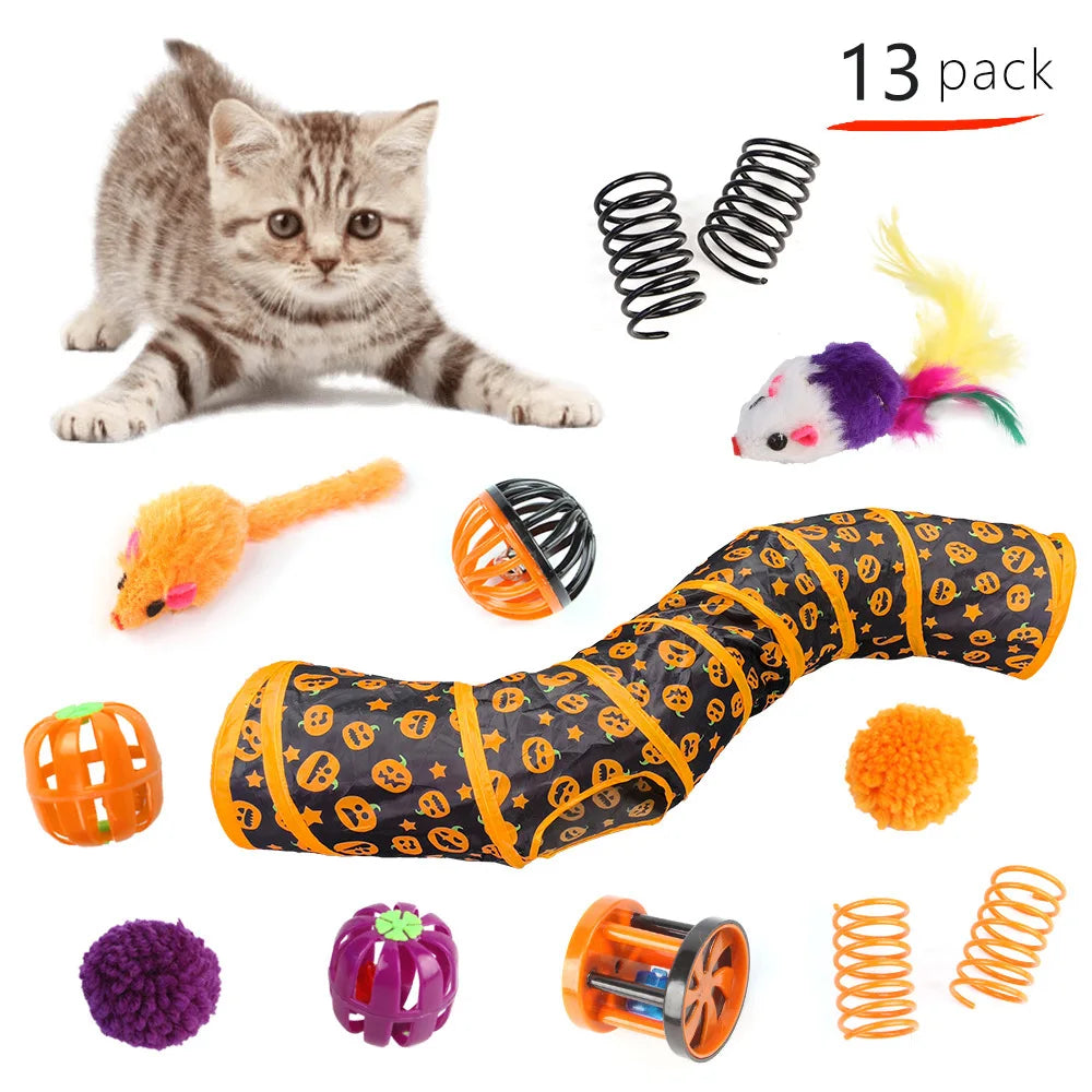 Halloween Cat Toy Variety Set with Wand, Mouse and Bell