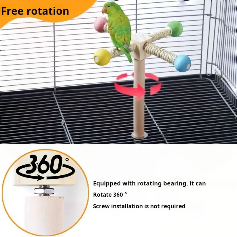 Jouet perchoir moulin à vent rotatif pour perruches et oiseaux