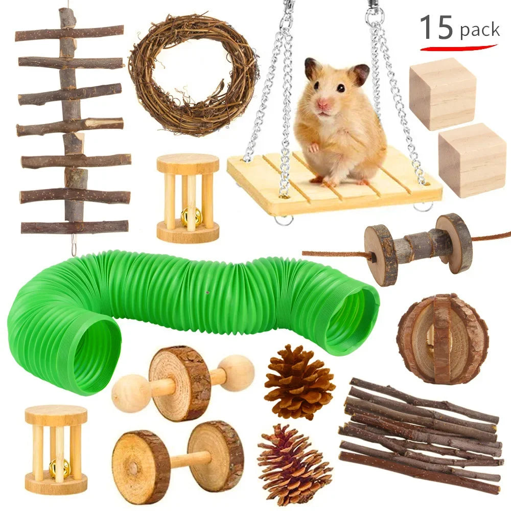 Wooden Molar & Play Toy Set for Small Pets