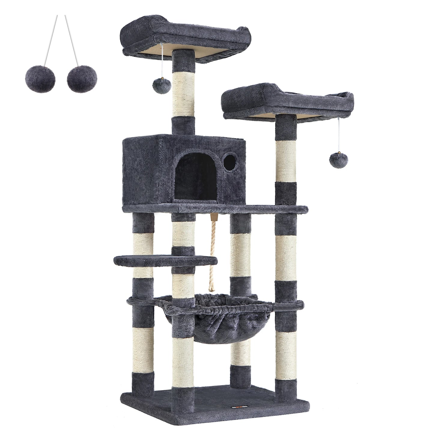 Multi-Level Cat Tree 143cm - Stable Tower with 2 Plush Perches