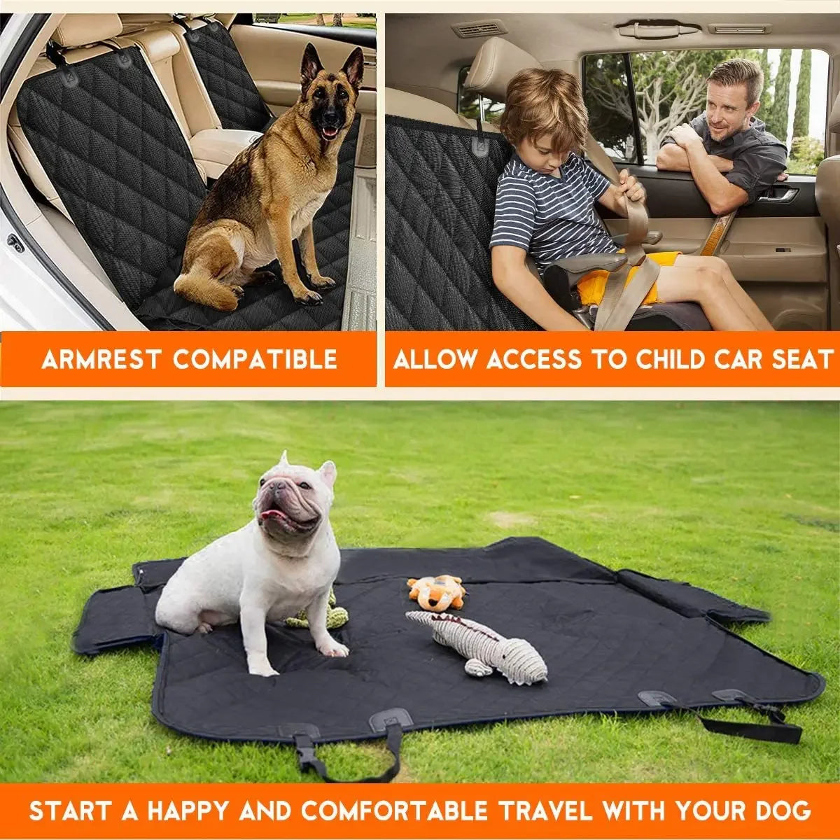 Waterproof Dog Car Seat Hammock Cover | Dirt-Resistant Back Seat Protector with Shoulder Straps