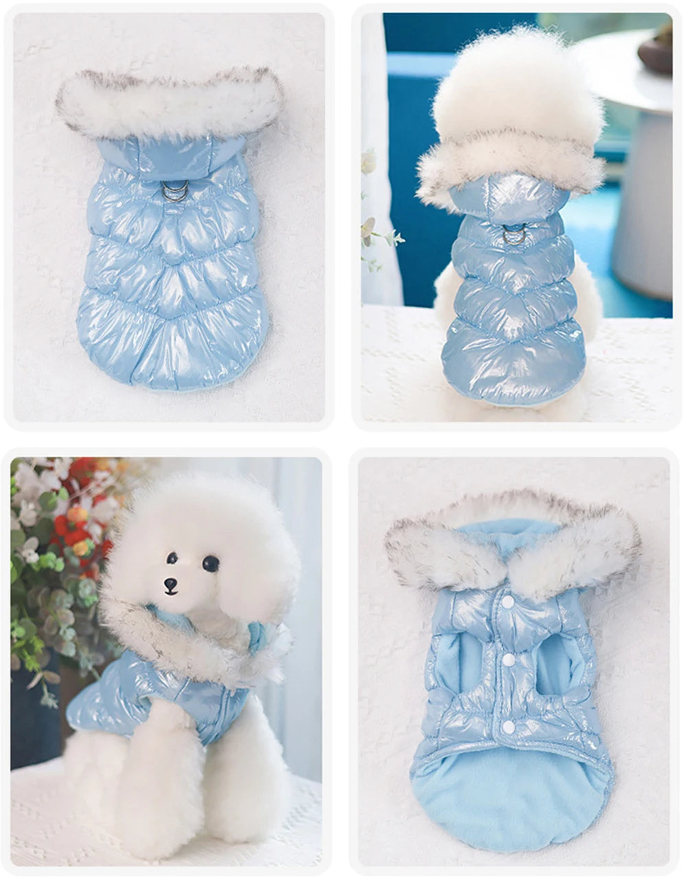 Winter Down & Fleece Dog Coat with Fur Collar for Small Dogs