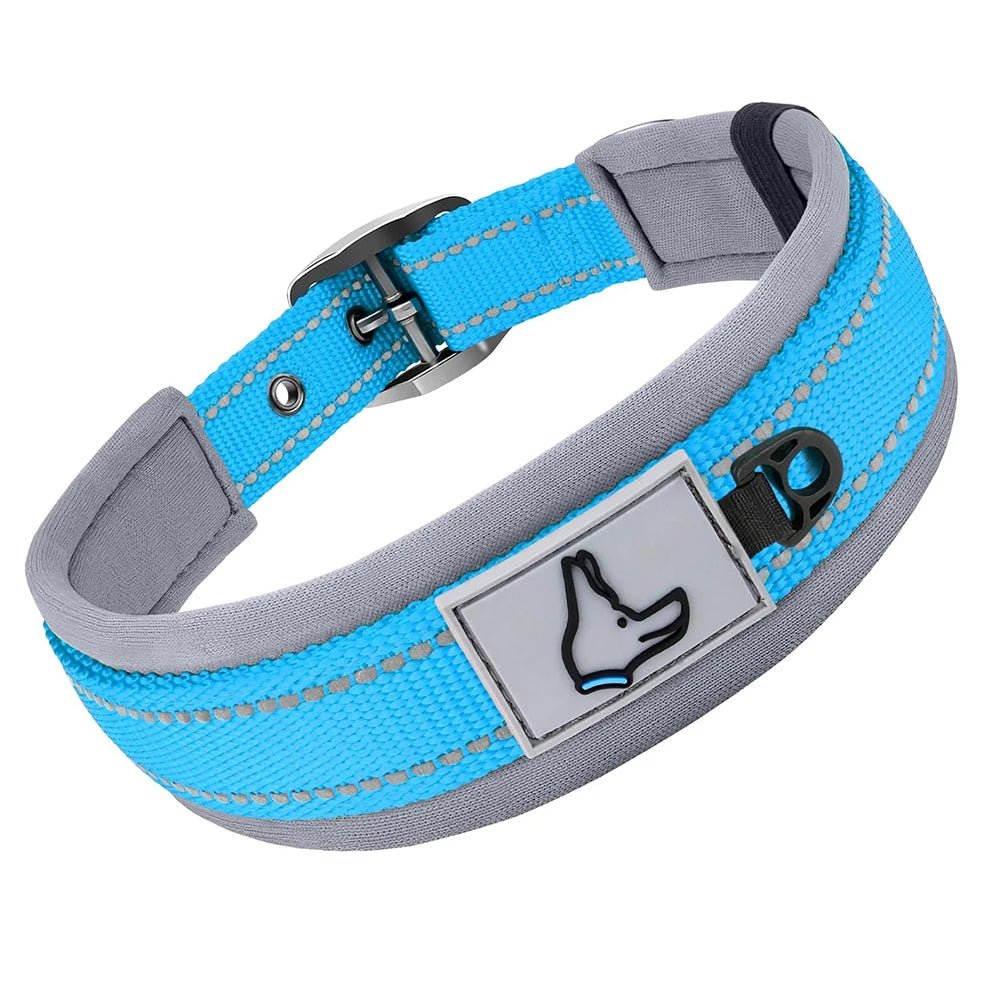 Padded Reflective Nylon Dog Collar – Adjustable for Small, Medium & Large Dogs