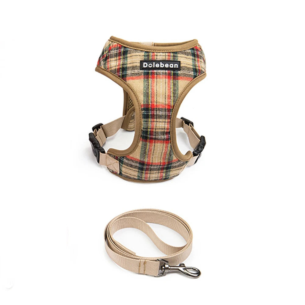 Adjustable Plaid Dog Harness & Leash Set