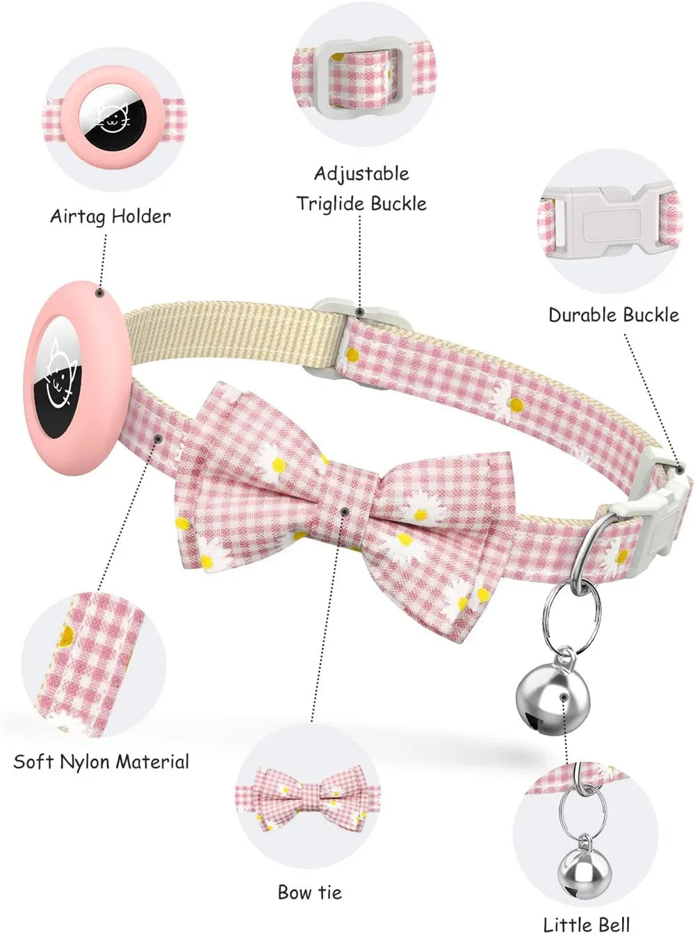 Collier de chat à dégagement rapide avec support AirTag et clochette