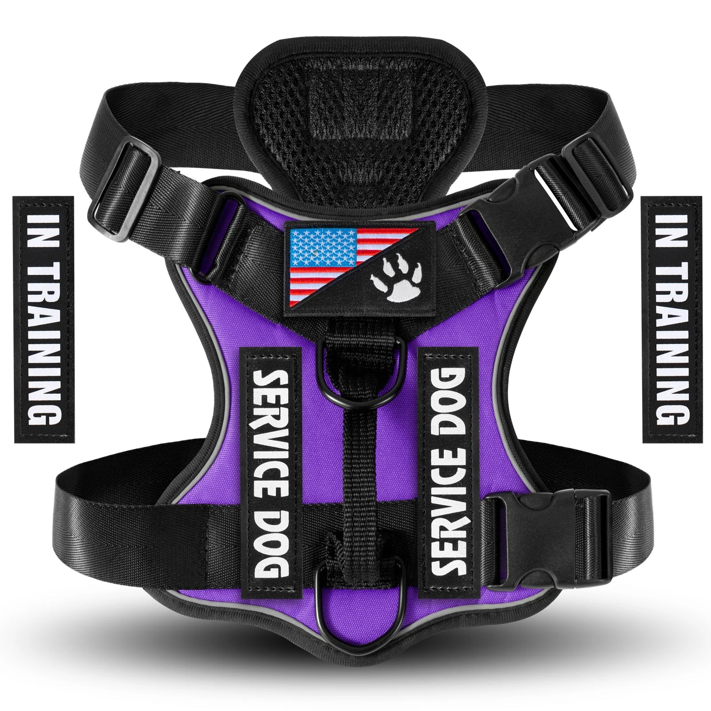 Reflective Service Dog Vest Harness with 5 Patches | Adjustable Soft Oxford Mesh Harness