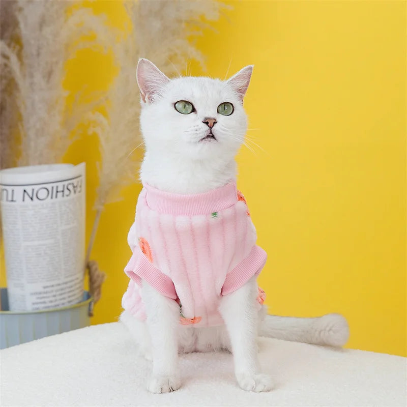 Strawberry Print Plush Pullover Sweater for Cats & Small Dogs