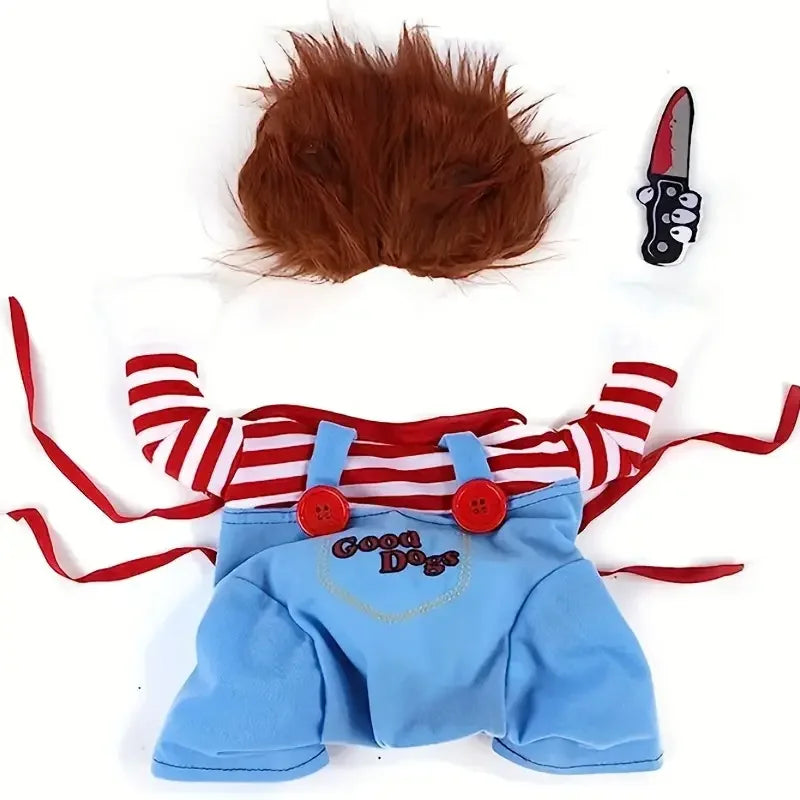 Costume de Chien Poupée Ensanglantée Halloween avec Perruque