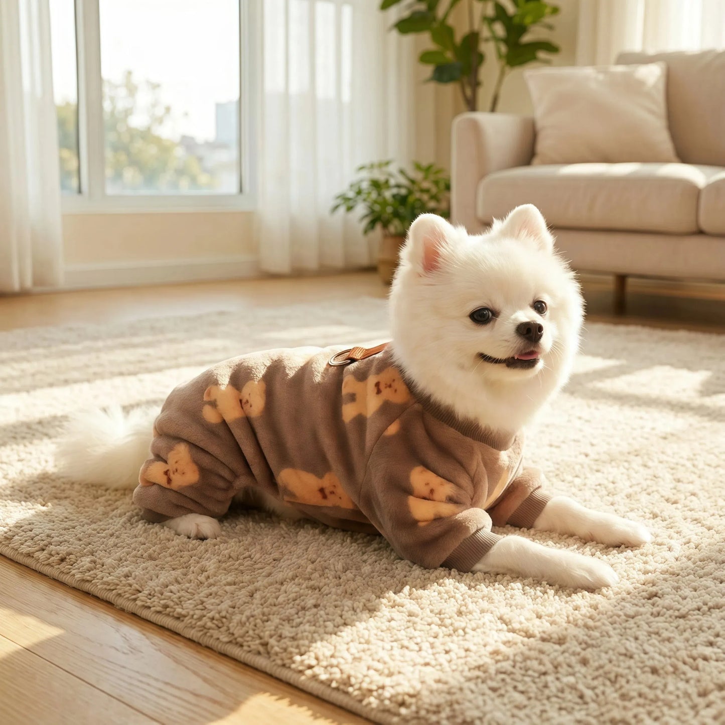 Fleece Dog & Cat Jumpsuit with Leash Ring | Soft Warm Autumn Winter Coat for Puppies to Large Dogs