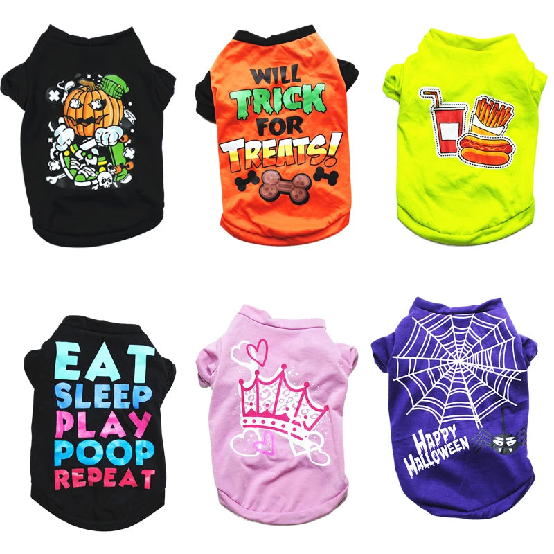 Printed Cotton T-Shirt Vest for Cats & Small Dogs