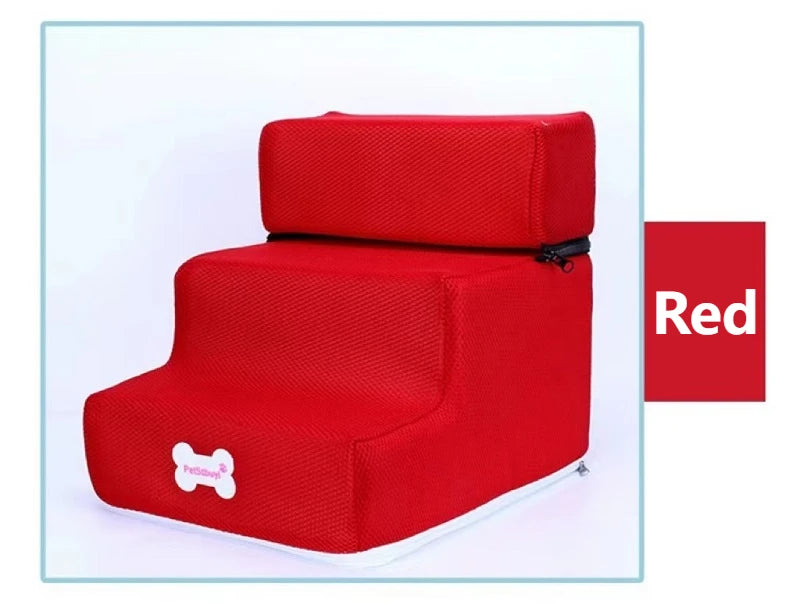 Anti-Slip Pet Stairs with Removable Washable Cover – 2 or 3 Step Ramp for Dogs & Cats