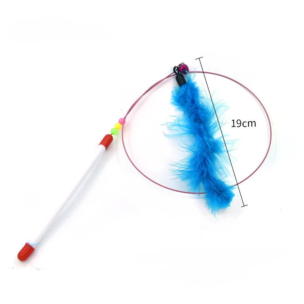 Interactive Feather Wand Cat Toy - Wire Teaser Stick for Kittens