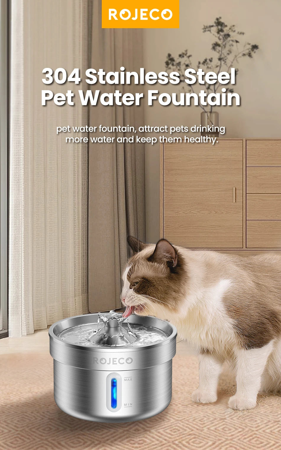 Stainless Steel Automatic Smart Pet Water Fountain for Cats & Dogs