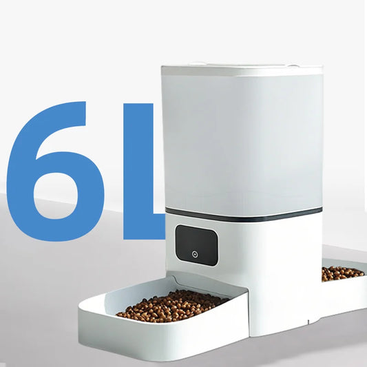 Distributeur de croquettes pour chat de grande capacité 6L, WiFi graffiti, double gamelle, distribution raisonnable, adapté à l'alimentation de 2 chats et chiens