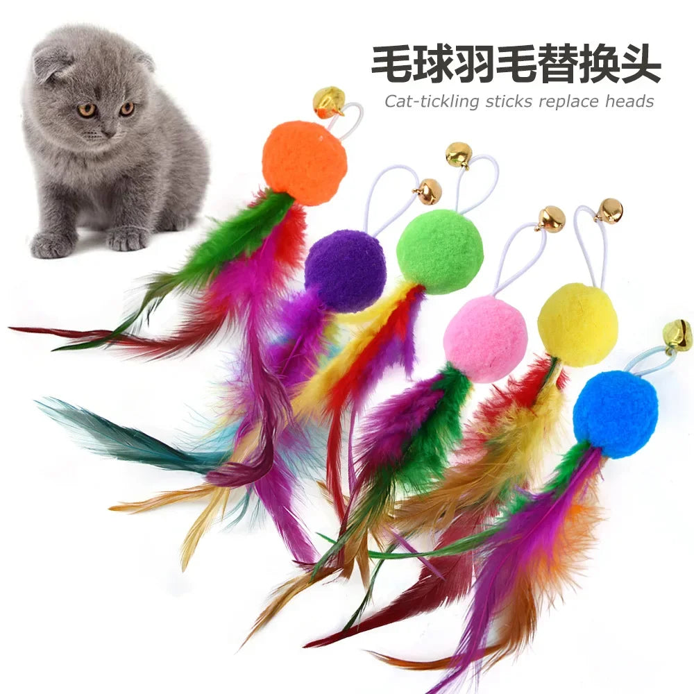 Feather Wand Cat Toy with Bell & Worm String - Interactive Teaser Set