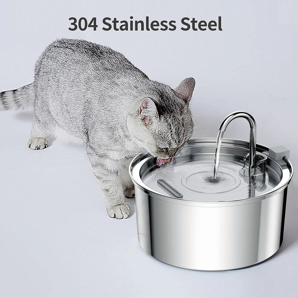 Fontaine à eau automatique en acier inoxydable de 3,2 L pour animaux de compagnie – Distributeur d'eau pour chats et chiens avec filtre