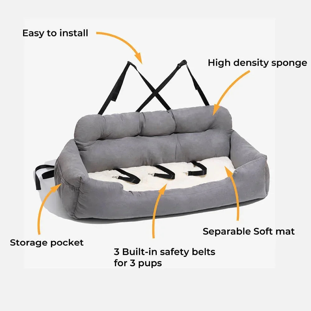 Rear Seat Dog Travel Bed with Removable Cover