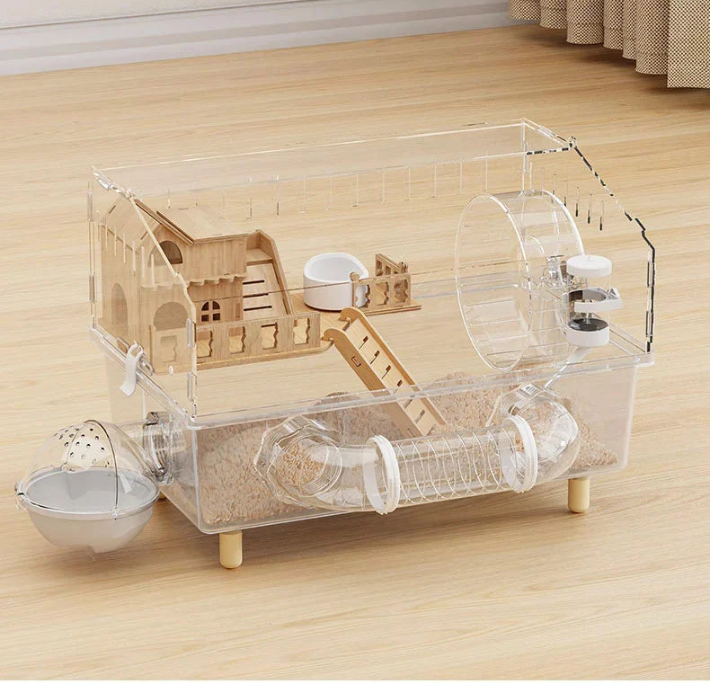 Large Transparent Hamster Cage – Luxury Villa Habitat Full Set for Small Rodents