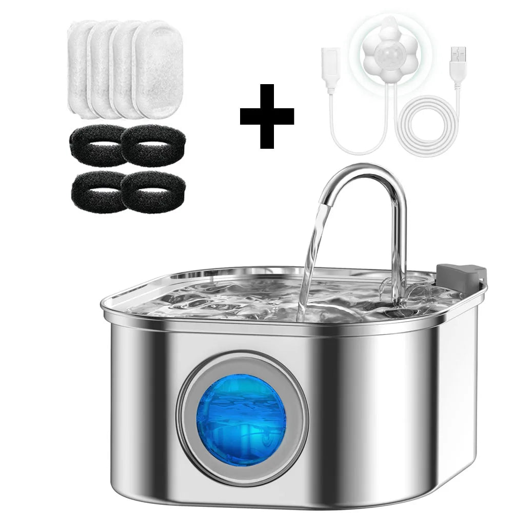 Stainless Steel Smart Pet Water Fountain with Sensor — 3.2L