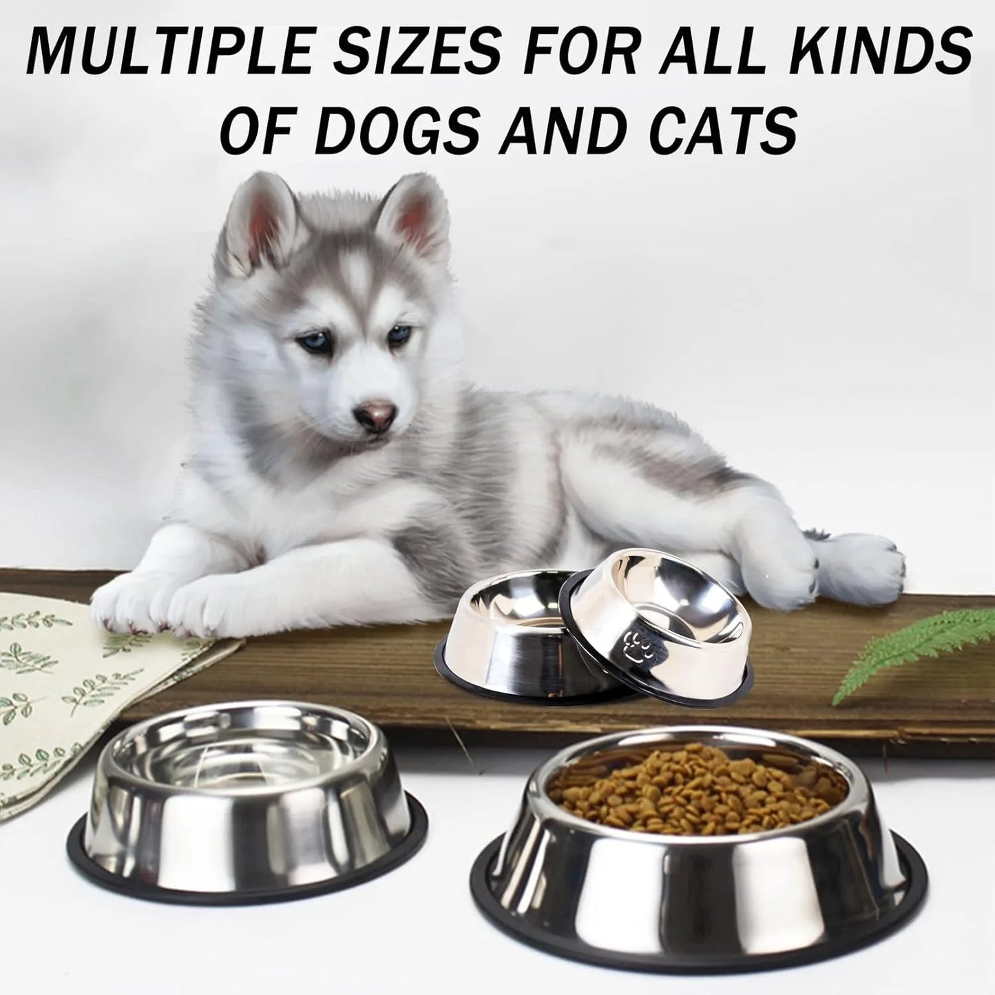 Stainless Steel Pet Bowls Set - 2 Pack Non-Slip Stackable Dishes