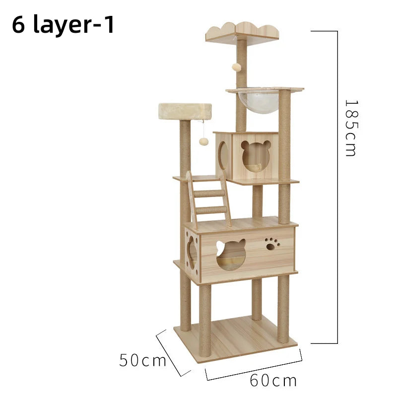 Multi-Level Wooden Cat Tree with Sisal Scratching Posts