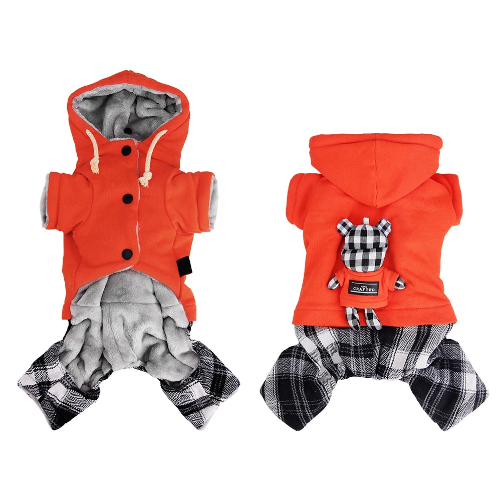 Thickened Fleece Dog Jumpsuit with Hood
