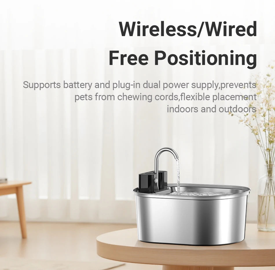 Stainless Steel Smart Pet Water Fountain with 4000mAh Battery & Sensor