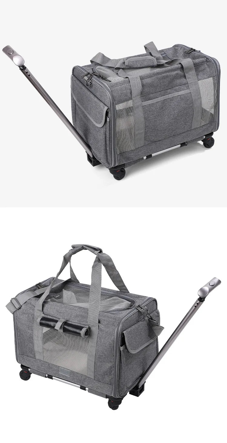 Sac de transport roulant pour animaux de compagnie avec roues — Approuvé par les compagnies aériennes et poussette pliable