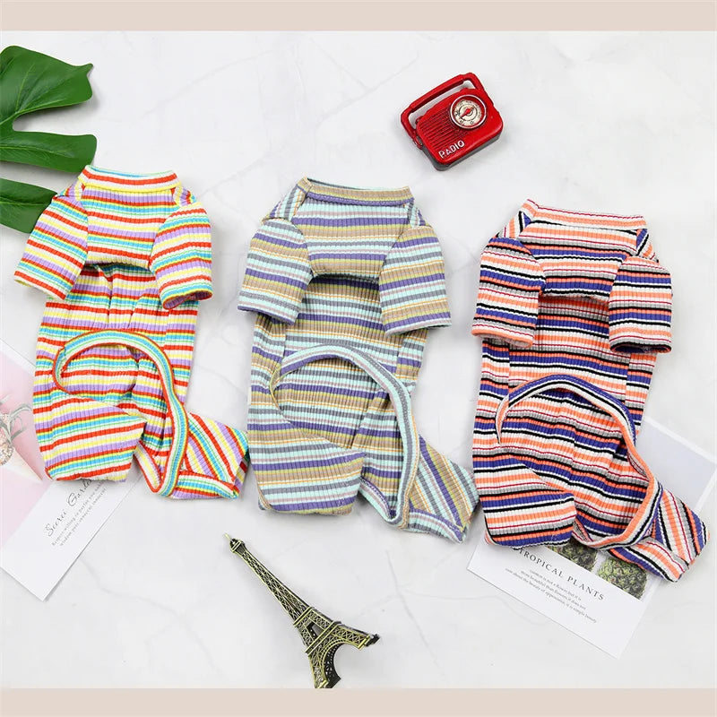 Stripe Print Cotton Pyjama Jumpsuit for Cats & Small Dogs
