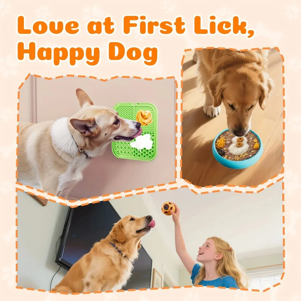 Silicone Dog Enrichment Set — Licking Mat, Snack Ball & Bowl
